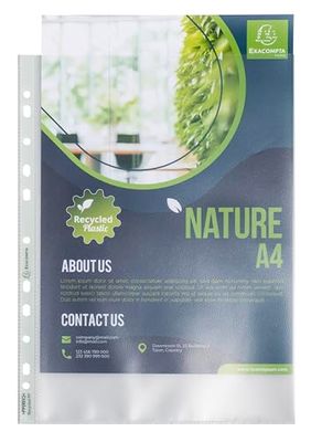 Exacompta Forever 5330E – Caja de 500 fundas perforadas A4 – de polipropileno reciclado granulado – Grosor 9/100 – Dimensiones: 23 x 30,5 cm – transparente