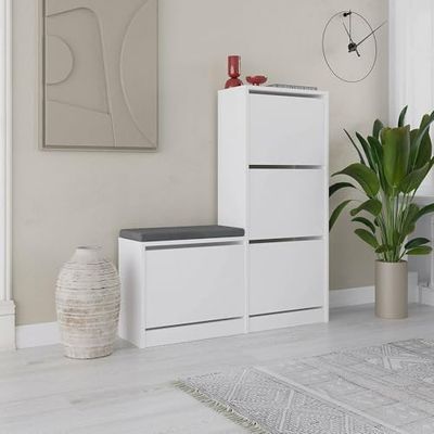 Dmora - Scarpiera Alpherg, Mobile portascarpe, Armadio da Ingresso Multiuso, Mobiletto per Calzature, 105x26 h119 cm, Bianco