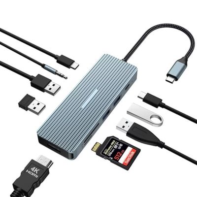 Tymyp 10 in 1 USB C Hub Dual Monitor, USB C a HDMI Hub, Adattatore USB C, Docking Station, 2 USB 3.0, 2 USB 2.0, 100 W PD, lettore di schede SD/TF, audio da 3,5 mm, dock con HDMI 4K per iPad, laptop