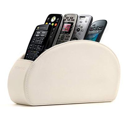 Londo houder voor Afstandsbediening - 5 Vakken, Ruimte voor DVD, Blu-Ray, TV, Roku of Apple TV-afstandsbedieningen - PU-leer met Suède Voering - Slank en Compact
