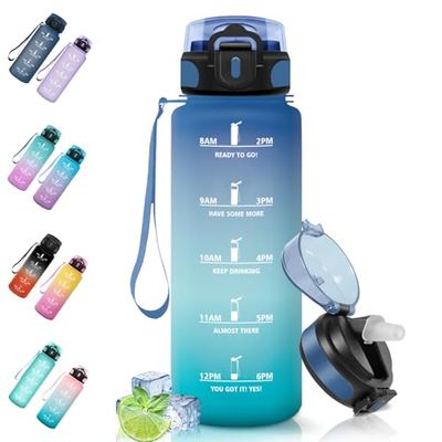 Motswedi Gourde Sport, 1500ml Anti-Fuite, Gourde Paille, sans BPA, Gourde avec Paille, Réutilisable, Gourde, Facile à Transporter, Bouteille d'eau pour Cyclisme, Fitness, Yoga, Camping, Bleu Vert