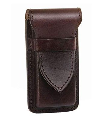 MIKA 28063302 - Pennenetui van echt zadelleer, pennenetui voor 4 pennen en schrijfgerei van alle soorten, voor balpen en vullers, etui voor schrijfgerei bruin, leren etui ca. 16 x 2 x 7 cm, bruin, ca.