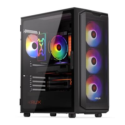KRUX Orona, ATX, microATX, mini ITX PC, pannello frontale traspirante, ventola ARGB 4 x 120 mm, vetro laterale con cerniere | KRXD003