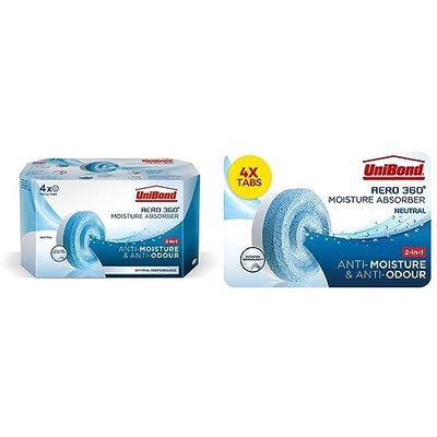 UniBond AERO 360º Moisture Absorber, Ultra-Absorbent Dehumidifier 1 Device incl. 1 Refill Tab 450, UniBond AERO 360° Moisture Absorber Neutral Refill Tab, ultra-absorbent and odour-neutralising