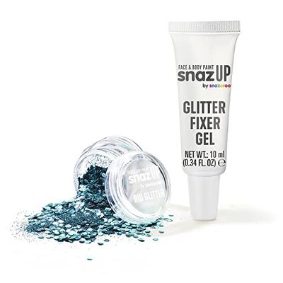 Snazaroo Bio Glitter Kit, Face and Body Paint, Biodegradable Gliter, Sky Blue Colour 5g + Fixer