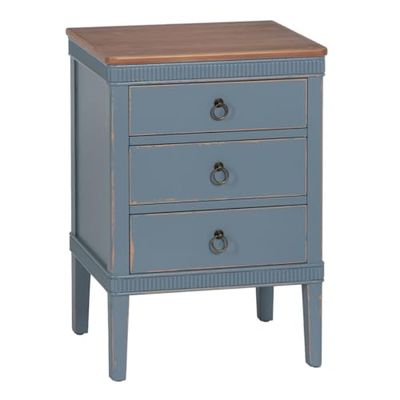 BigBuy Home Mesita de Noche Azul Natural Madera de Abeto Madera MDF 50 x 38 x 72 cm