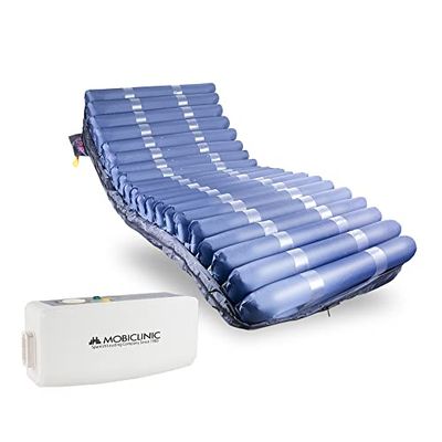 Mobiclinic® Pro, Anti decubitus lucht matras, 200X120X22, Mobi 4 PLUS, Enkele 120 cm breed, Stille compressor, 20 luchtcellen, Voor doorligwonden graad I, II, III en IV, Blauw