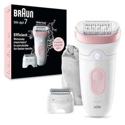 Braun Silk-épil 7, Depiladora Eléctrica Para Una Eliminación Del Vello Fácil, Piel Suave Duradera, 7-030, Blanco/Flamenco