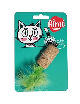 AIME Jouet pour Chat à Griffer, Bouchon en Liège et Grandes Plumes Colorées