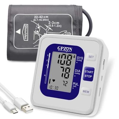 Blood Pressure Monitor CE Approved UK, GPZON Accurate Digital BP Monitor with Large Cuff for Home Use, Irregular Heartbeat Diagnosis, Pulse Rate Meter,Cuff 22-42cm, 2X120 Memory (Blue)