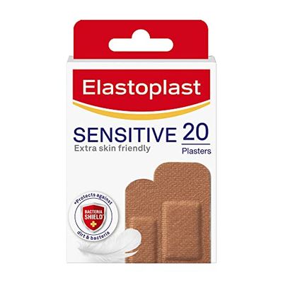 Elastoplast Sensitive Hypoallergenic Plasters Medium (20 Pieces), Everyday Wound Care for Painless Removal, Soft and Breathable Fabric, Strong Adhesive, Medium Skin Tone, for Sensitive Skin