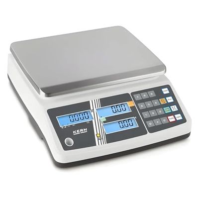 Laadweegschaal met ijkvergunning en opslagplaatsen voor artikelprijzen [Kern RPB 6K1DM] precisie tot 1 g/2 g, weegbereik max. 3 kg/6 kg.