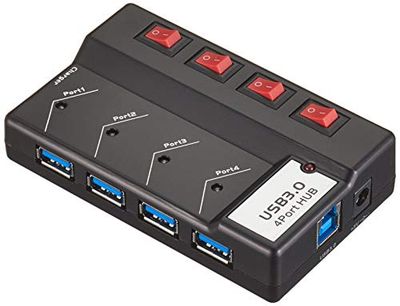 PremiumCord Hub USB 3.0 Superspeed 4 Ports avec Alimentation et commutateur de Port