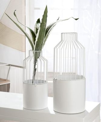 Verpakking van 2 planters, metaal, wit, PU 2, H. 46 cm, D. 19 cm