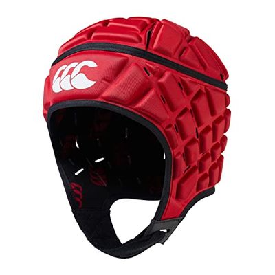 Canterbury Unisex Raze Rugby Headguard | Scrum-keps, full täckning | mjuk kant hakrem | designade hål hjälpventilation | skumstoppning huvudskydd, flagga röd, XXS