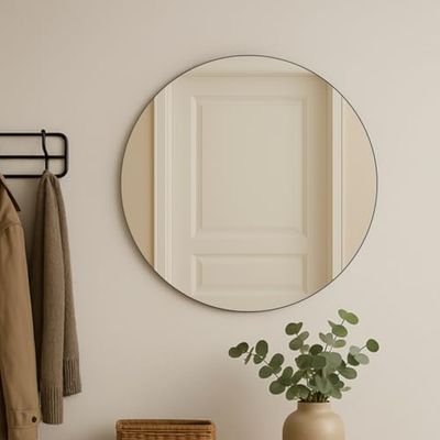 Loevschall Refine Round Mirror | Wall Mirror Black with Frame | 80 cm | Decorative Mirror for Bathroom, Living Room, Bedroom & Hallway | Minimalist & Stylish Mirror Made of Brushed Brass