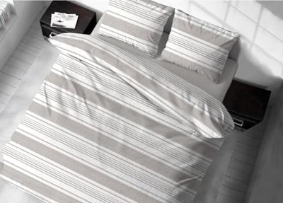 VIT WEB Påslakan 100% Bomull, Randig mönstrad dunjacka, Beige, Påslakan 200 x 200 cm Och 1 örngott med sidoknappar 50 x 80 cm