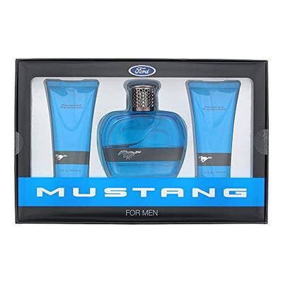 Mustang Blue Coffret cadeau 3 pièces : eau de toilette, baume après-rasage, gel douche cheveux et corps – 100 ml chacun
