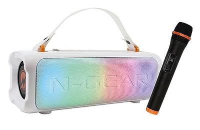 N-Gear Blazooka 703 Bianco - Cassa Bluetooth Portatile - Include microfono wireless e luci da discoteca - Altoparlante da 100 watt e 5 ore di autonomia.