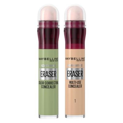 Maybelline New York Instant Eraser, Colour Correcting Concealer Duo, Counteracts Redness, for a Natural Soft-Focus Finish, Dermatologist Tested & Suitable for Sensitive Skin, (Light + Green)