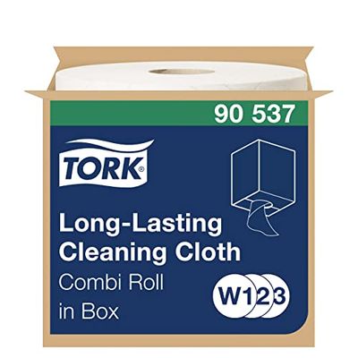 Tork Chiffon de Nettoyage Longue Durée blanc W1/2/3, bobine combi en boîte, 1 x 300 chiffons, 90537