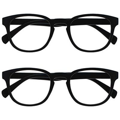 OPULIZE Pop Reading Glasses 2 Pack Fun Round Matt Frame Black Spring Hinges Scratch Resistant Mens Womens RR2-1 +2.00