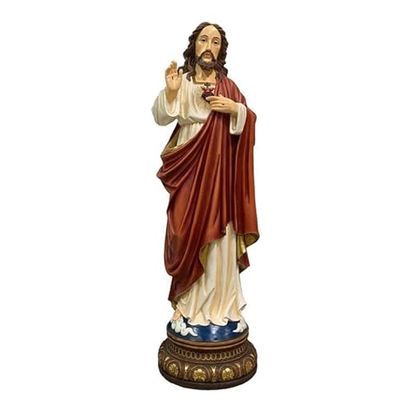 DRW Figura Sagrado Corazón de Jesús Estilo Madera Resina Pintado a Mano 100 cm