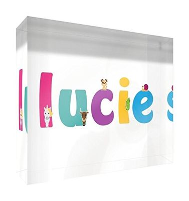 Little Helper Souvenir Décoratif en Acrylique Transparent Poli comme Diamant Style Illustratif Coloré avec le Nom de Jeune Fille Lucie 7,4 x 10,5 x 2 cm Petit