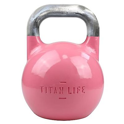 TITAN LIFE PRO Kettlebell Steel Competition 8kg. Roze. Professionele kogelhalters. Competitie inzetstuk. Groot bodemoppervlak. Gelegeerd staal