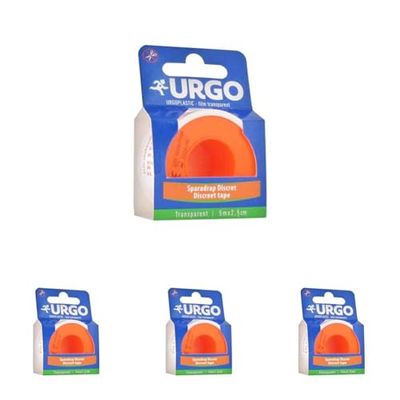 Urgo - Sparadrap - Rouleau de fixation Pansements/Dispositifs - Transparent discret - 5mx2,5cm (Lot de 4)