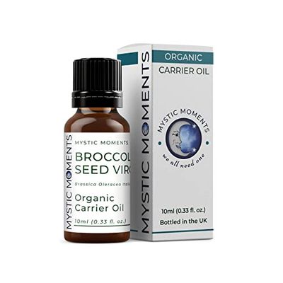 Mystic Moments | Organic Broccoli Seed Virgin Carrier Oil 10ml - Pure & Natural Oil Perfect for Hair, Face, Nails, Aromatherapy, Massage and Oil Dilution Vegan GMO Free