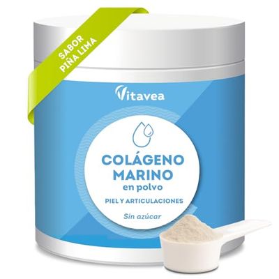 Colágeno Marino Hidrolizado 10.000mg Tipo 1 - Con Vitamina C - Piel, Articulaciones y Antiedad - Sabor Piña/Lima - Sin Azúcar Añadido - Colágeno en Polvo - Vitavea