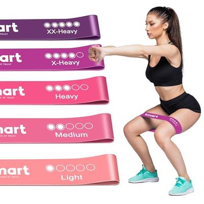 K-MART 5-delige set weerstandsbanden, trainingsbanden met 5 verschillende weerstandsniveaus, ideale weerstandsband voor thuis, sportschool, yoga, pilates, inclusief opbergtas (roze en paars duo)