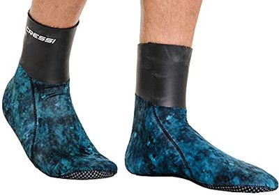 Cressi Unisex Sarago Socks 3mm Thin elasticated neoprene boots The inner side is coated to facilitate wearing The sole has an eff, Camouflage Blue, XXL UK