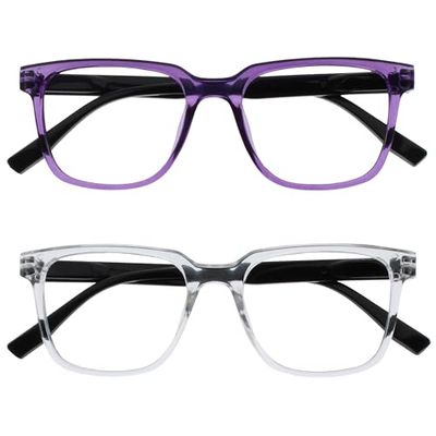 OPULIZE LEO Occhiali da lettura - Pacco da 2 - Montatura rettangolare grande - Viola, chiaro - Uomini Donne - Cerniere a molla - RR55-5C - +1.00