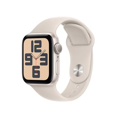 Apple Watch SE (2e generatie, 2023) (GPS 40 mm) Smartwatch - Kast van sterrenlicht aluminium - Sterrenlicht sportbandje S/M. Conditie en slaap bijhouden, ongelukdetectie, hartritme monitoren