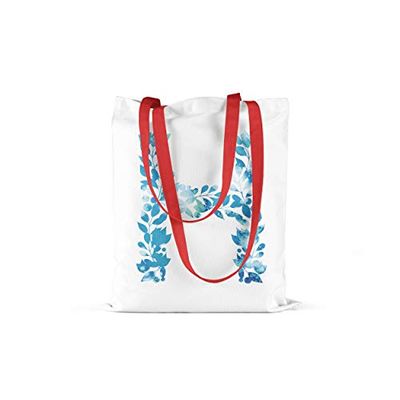 Bonamaison Printed Tote Bag, Reusable Grocery Bag, Shopping Bag, Machine Washable, Foldable, Canvas Cloth Bag with Red Handles, Size: 34x40 Cm