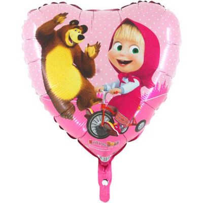 Ballonim® Masha e Orso Palloncini 90 cm/45 cm, in pellicola, decorazione per feste di compleanno (Masha su ruota a cuore)