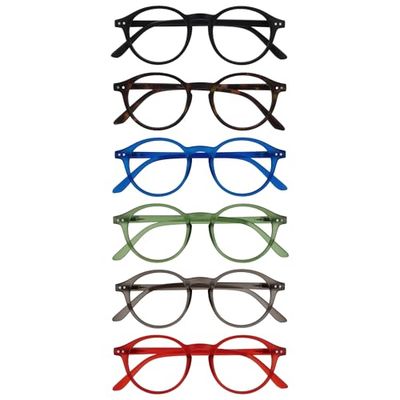 OPULIZE REY Reading Glasses - 6-Pack - Retro Round Frame - Matt Black, Brown, Blue, Green, Grey, Red - Mens Womens - Spring Hinges - RRRRRR56-12367Z - +3.50