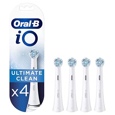 Oral-B iO Ultimate Clean Testine Spazzolino Elettrico, Confezione da 4 Testine di Ricambio Bianche, Rimuove il 100% della Placca, Progettate Esclusivamente per il tuo Oral-B iO