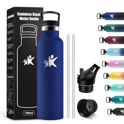 KollyKolla Thermosfles, 750 ml, lekvrij, gemakkelijk te reinigen, BPA-vrij, herbruikbaar, drinkfles met rietje, drinkfles voor volwassenen, camping, fietsen, werk, reizen