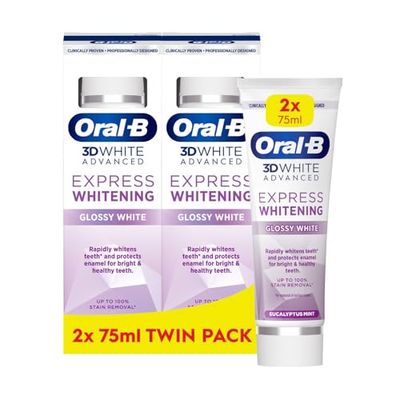 Oral-B 3D White Advanced Express Whitening Toothpaste Glossy White 2 x 75ml Twin Pack