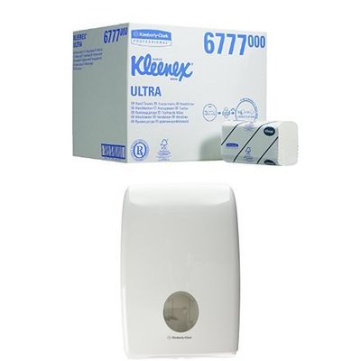 Kleenex Ultra Airflex – Toallas de mano (Código de producto 6777) interfolded Blanco, 124, 3 capas Hojas por pack (la caja contiene 30 paquetes) Y Dispensador