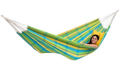 AMAZONAS Barbados - Klassieke Braziliaanse XL hangmat voor 2 personen | handgemaakt, van gerecyclede materialen | ligoppervlak 230 x 150 cm | belastbaar tot 200 kg | kleur: citroen