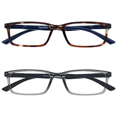 OPULIZE See - Occhiali da Lettura Filtro Set da 2 Luce Blu Montatura Stretta Cerniere a Molla Migliorano il Sonno Gaming Computer Anti Riflesso Marrone Grigio Uomo Donna BB9-27 +2.00