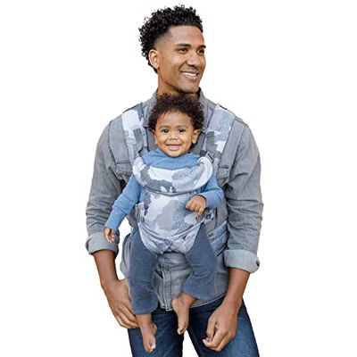 Infantino Porte-Bébé Flip 4-en-1 Ergonomique, 4 Façons de Porter Convertible, Confortable, Lanières Rembourrées, Ajustable, Support de Tête Pour Bébés de 3,6 à 14,5 kg, Camouflage Bleu