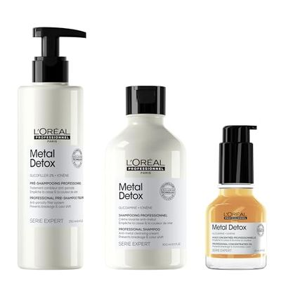 L’Oréal Professionnel Serie Expert Metal Detox Pre-Shampoo, Shampoo and Hair Oil set, for hair breakage & hair colour protection