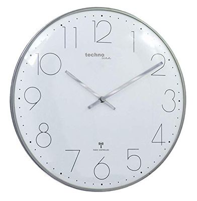 Technoline, Moderno Reloj de Pared inalámbrico de Filigrana con Tapa de Cristal arqueada y una Esfera Muy Clara, diámetro de 35 cm, Aspecto Cromado, 35 x 2,5 x 35 cm
