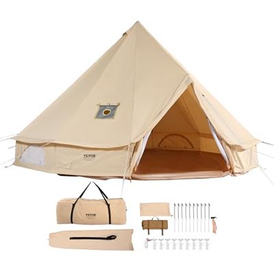 VEVOR Kanvas klocktält 3 m yurttält 4 säsonger familj campingtält med vedeldad spis, förvaringsväskor för glamping upp till 4 personer, utomhusgrupper, fest, jakt