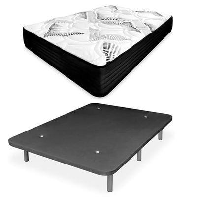 amuéblate online – Pack Colchón Visco Box con Muelles Ensacados + Base Tapizada Reforzada – Transpirable y Confortable – Color Gris Oscuro – 105x190 cm